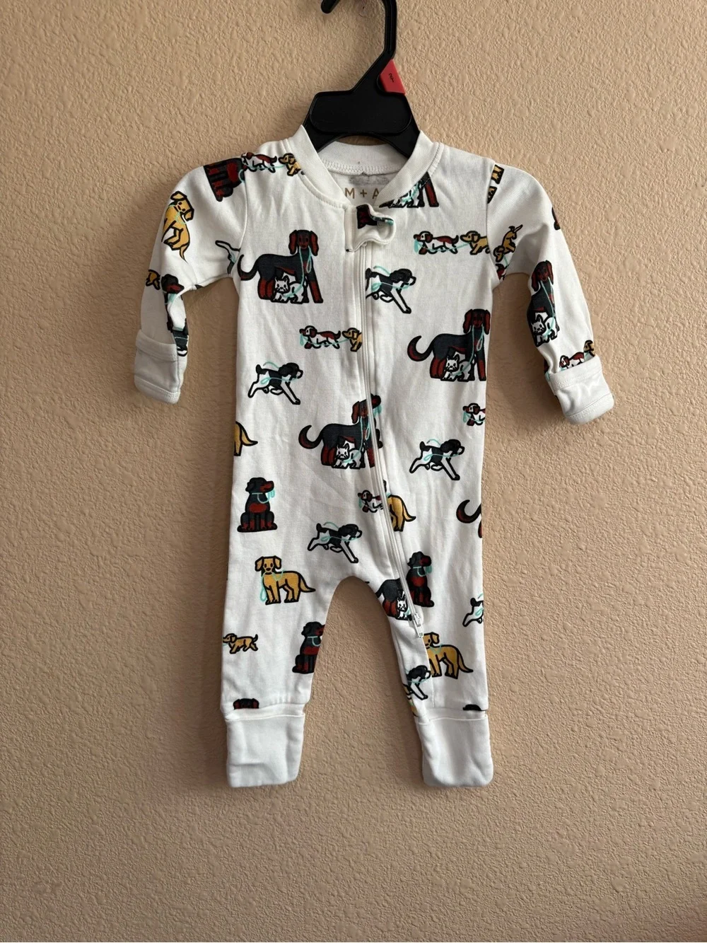 Monica & Andy White Baby One-Piece with Colorful Dog Print 3-6months
